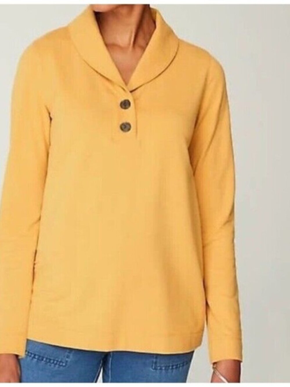 Pure Jill Merigold 2-Button Shawl-Collar Long Sleeve Pullover Top Size Small